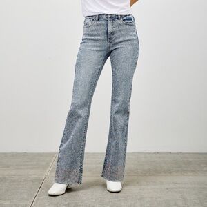High Rise Kick Flare Pants With Rhinestone